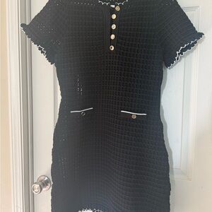 Sandro Black Crochet Dress with White Accents